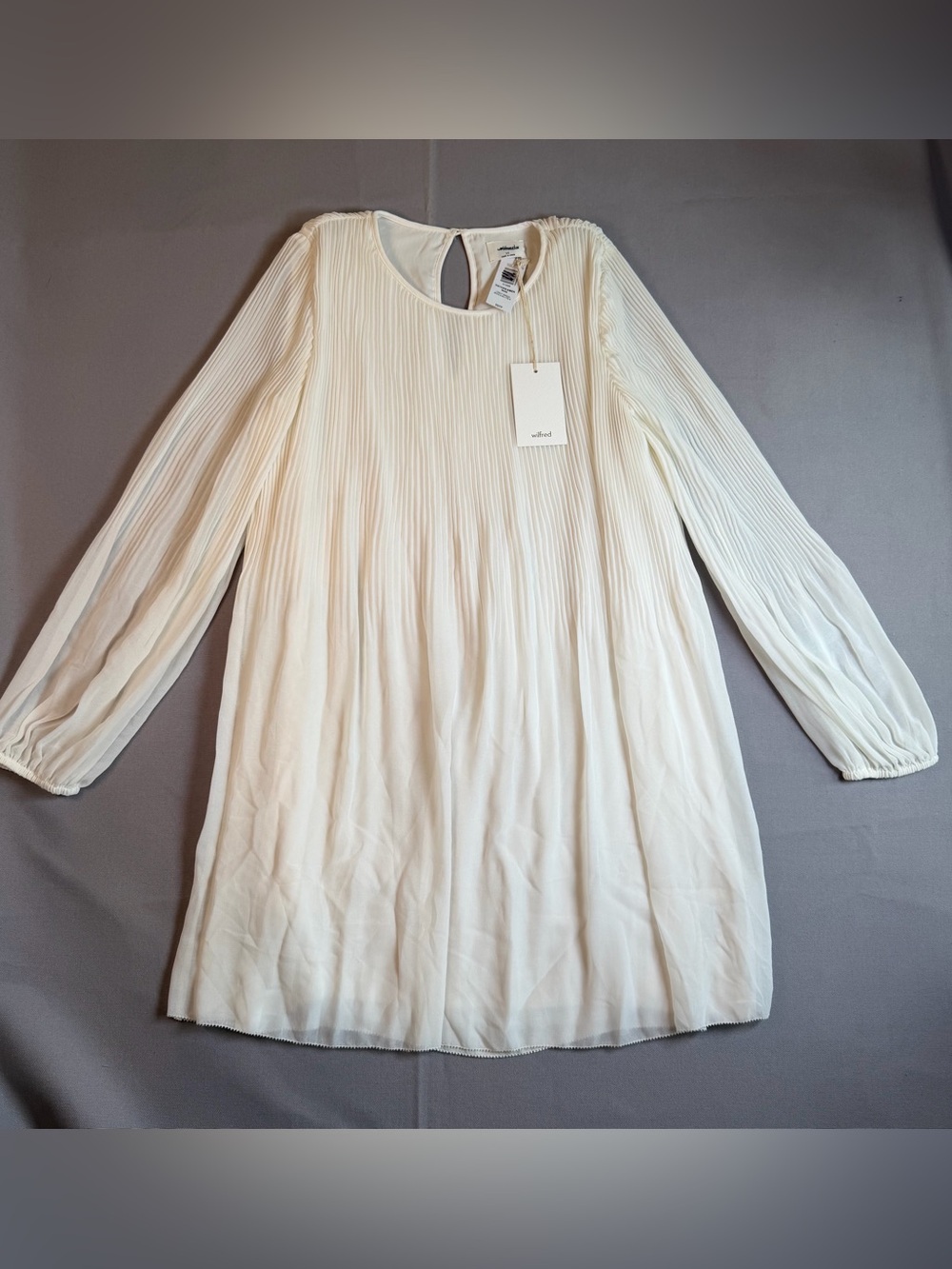 Aritzia Wilfred Daydreamer Mini szXS Cream Pleated LongSleeve SheerLayered Dress
